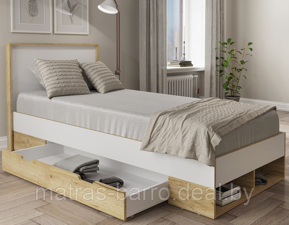 Односпальная кровать Сканди Scandi SC-К90 с ящиком белый платинум/дуб золотой