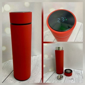 Термос Indy с покрытием софт-тач, ситечком и сенсорным дисплеем температуры, 500 мл Красный