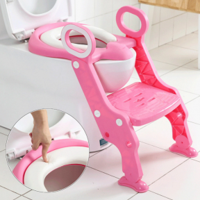 Детское сиденье накладка на унитаз с лестницей Potty Training Seat/ мягкое сидение  Розовый