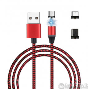 Магнитный кабель USB - Lightning X-Cable Metal Magnetic 360 для Apple, Micro-USB, Type-C Красный