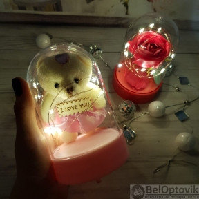 Сувенир-светильник в колбе с подсветкой. Оригинальный подарок Мишка