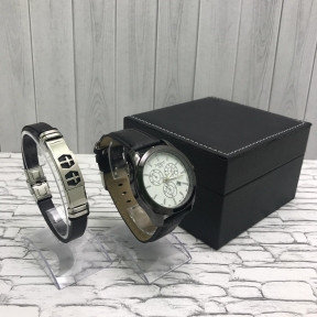 Подарочный набор 2 в 1 мужские кварцевые часы и браслет Модель 21