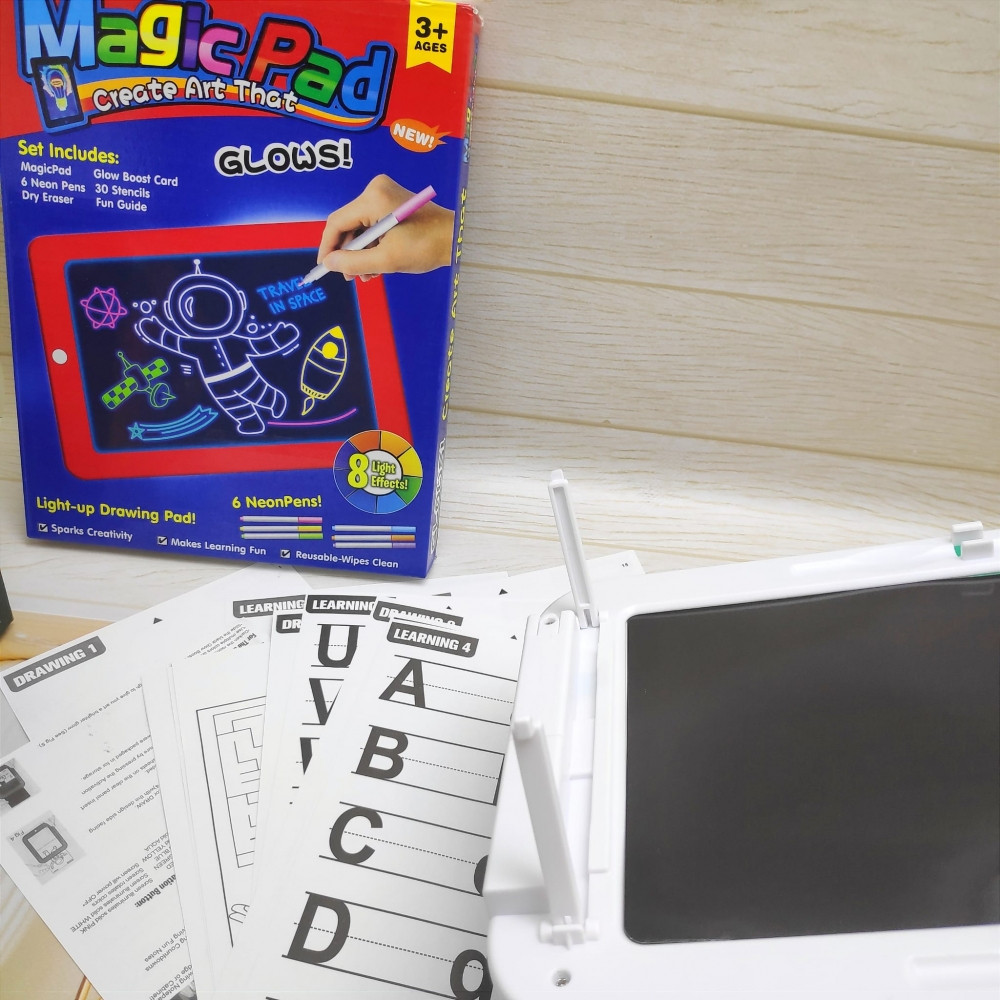 Планшет для рисования светом c разноцветной подсветкой Magic Pad с 6 разноцветными маркерами, 8 режимов - фото 10 - id-p193427304