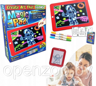 Планшет для рисования светом c разноцветной подсветкой Magic Pad с 6 разноцветными маркерами, 8 режимов - фото 1 - id-p193428489