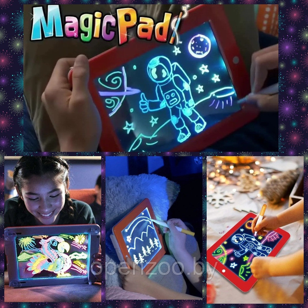 Планшет для рисования светом c разноцветной подсветкой Magic Pad с 6 разноцветными маркерами, 8 режимов - фото 4 - id-p193428489