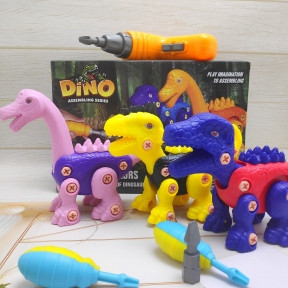 Конструктор DINO с шуруповертом на батарейках. Три динозавра в комплекте Цвет MIX - фото 1 - id-p149236065