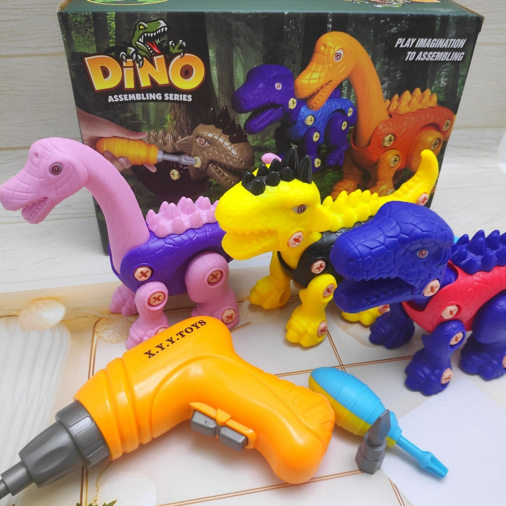 Конструктор DINO с шуруповертом на батарейках. Три динозавра в комплекте Цвет MIX - фото 6 - id-p149236065