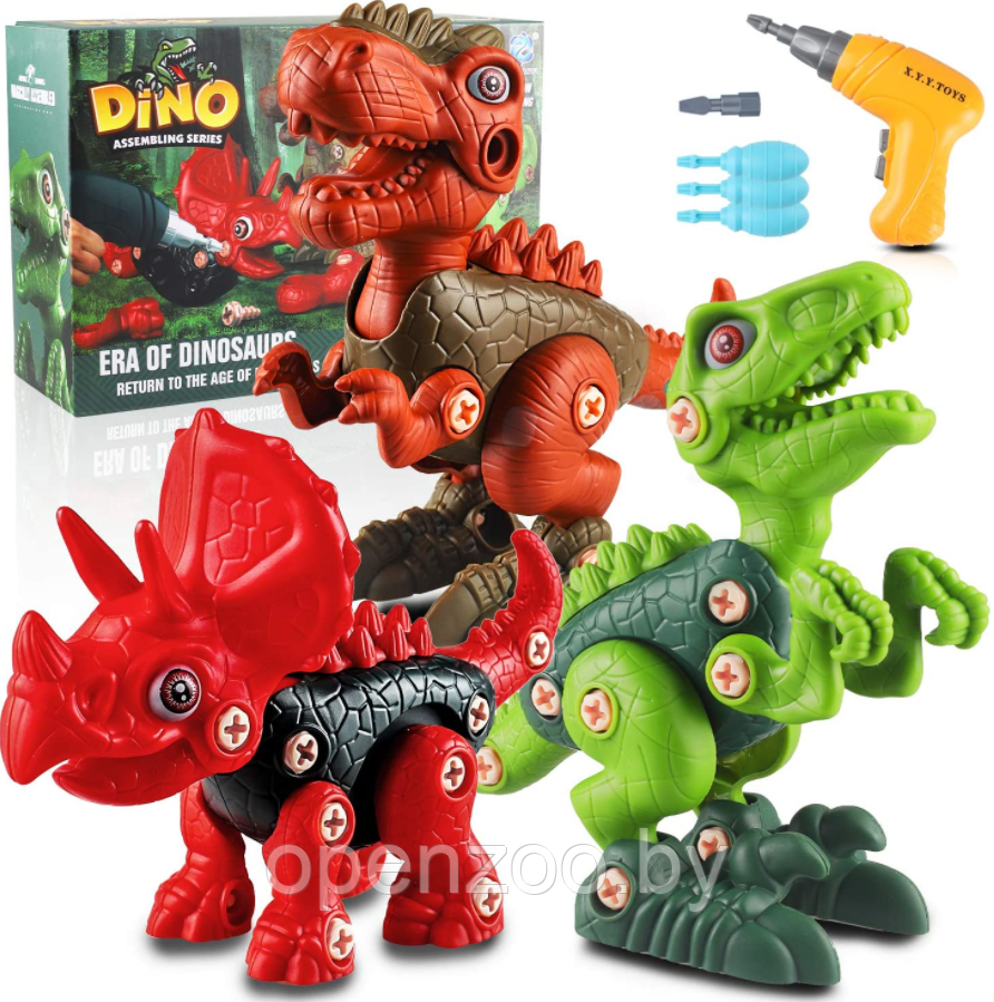 Конструктор DINO с шуруповертом на батарейках. Три динозавра в комплекте Цвет MIX - фото 10 - id-p149232478