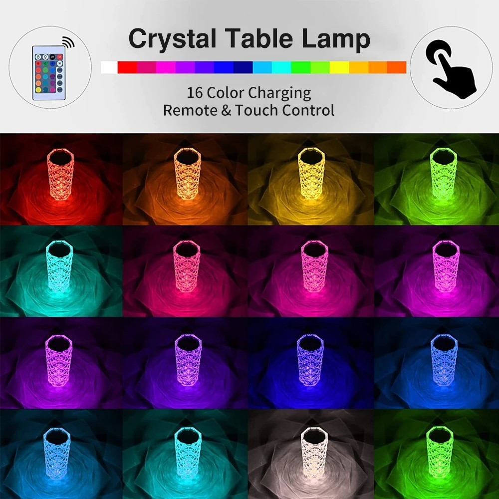 Настольная USB лампа - ночник Rose Diamond table lamp (16 цветов, пульт ДУ) - фото 3 - id-p193450939