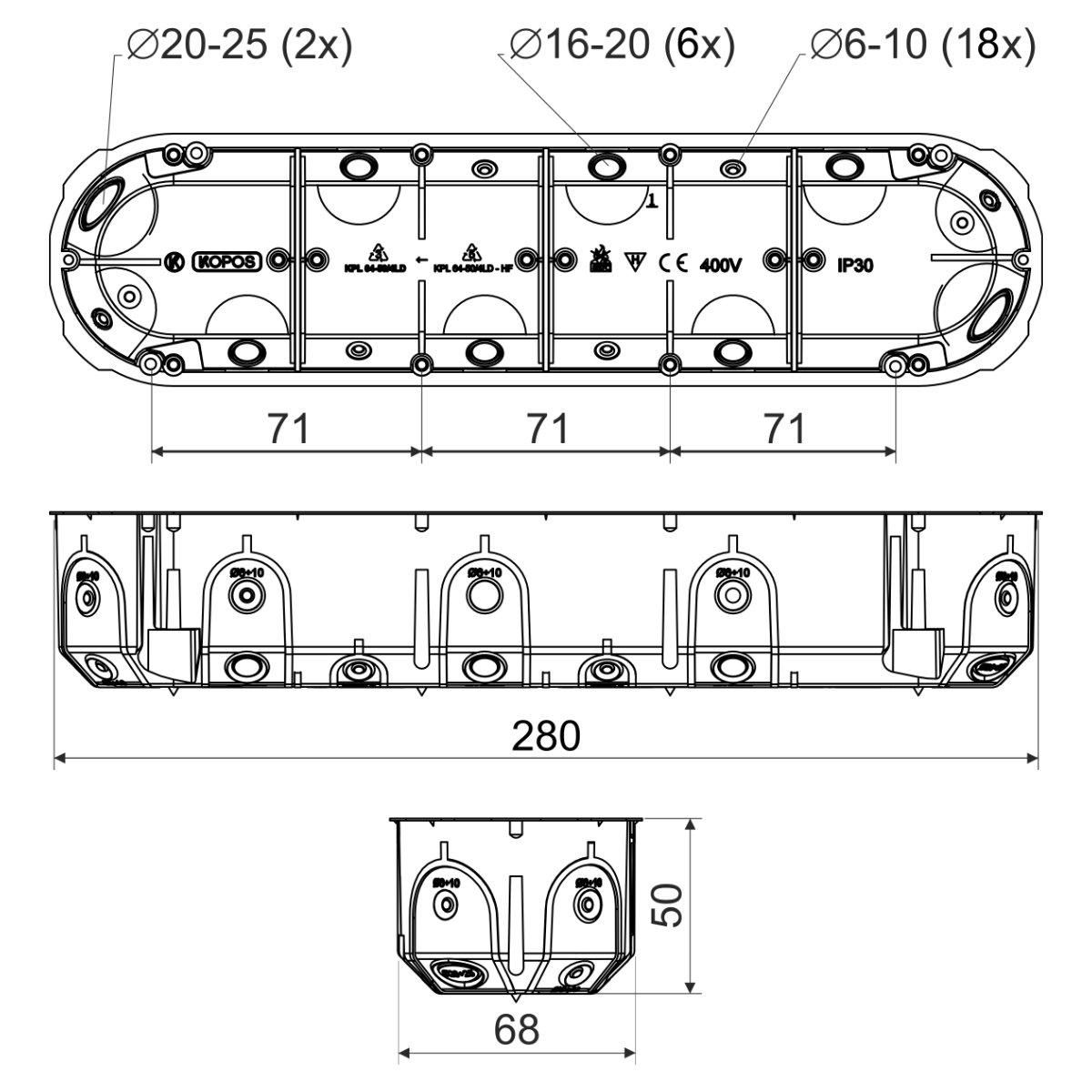 Kopos KPL 64-50 / 4LD (NA) коробка установочная для полых стен D68xх280х50мм - фото 2 - id-p193462353