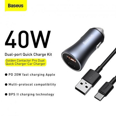 Baseus Golden Contactor Pro Dual Quick Charger Car Charger U+C 40W (ZCCJD-B0G) (With Baseus Simple Wisdom Data - фото 4 - id-p193464268