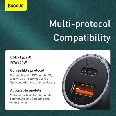 Baseus Golden Contactor Pro Dual Quick Charger Car Charger U+C 40W (ZCCJD-B0G) (With Baseus Simple Wisdom Data - фото 5 - id-p193464268