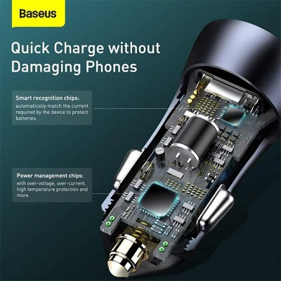 Baseus Golden Contactor Pro Dual Quick Charger Car Charger U+C 40W (ZCCJD-B0G) (With Baseus Simple Wisdom Data - фото 6 - id-p193464268