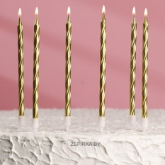 Свечи в торт "МЕТАЛЛИК" 14см, 6шт с подставкой, золотистые