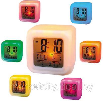 Часы будильник электронные настольные температура календарь 7 цветов