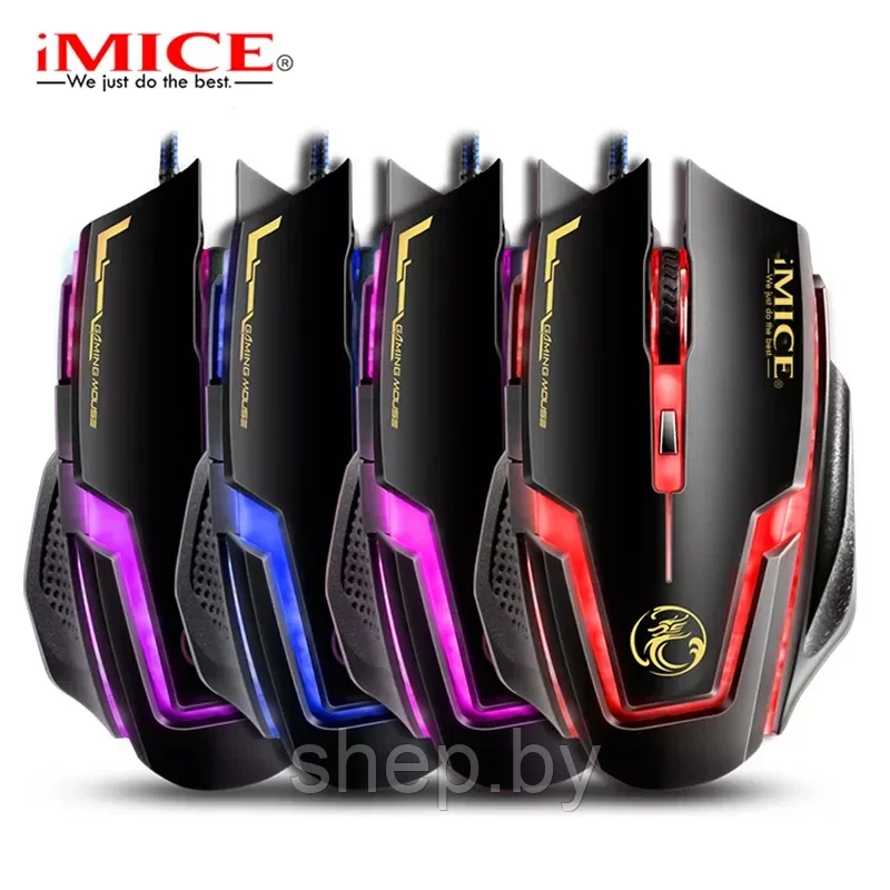 Игровая мышь IMICE A9, черный, 6 клавиш+колесо,цветная подсветка