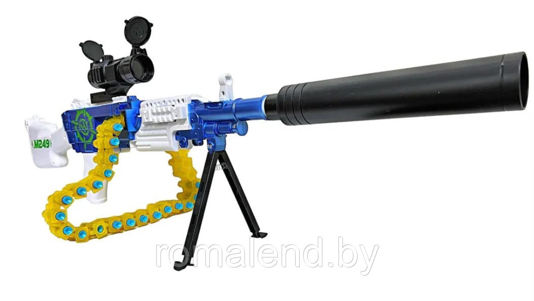 Электропневматический Бластер-Пулемёт M249 на аккумуляторе (АКБ,гильзы, мягкие пули Nerf Blaster) - фото 2 - id-p193487212