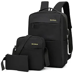 Рюкзак 3в1 BackPack "Urban" с USB и отделением для ноутбука до 17". ЧЕРНЫЙ