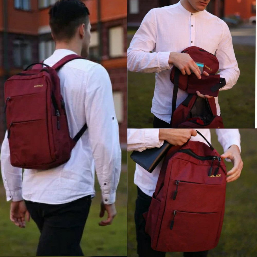 Рюкзак 3в1 BackPack "Urban" с USB и отделением для ноутбука до 17". БОРДОВЫЙ - фото 10 - id-p193491706