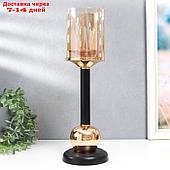 Подсвечник металл, стекло на 1 свечу "Жако" d-8,5 см, золото 11,5х11,5х38,5 см