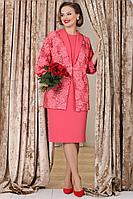 Женский осенний розовый нарядный большого размера комплект с платьем Мода Юрс 2371 коралл_new 54р.