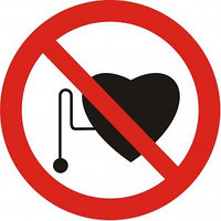 Запрещающая табличка "Запрещается работа (присутствие) людей со стимуляторами сердечной деятельнос" (15*15 см)