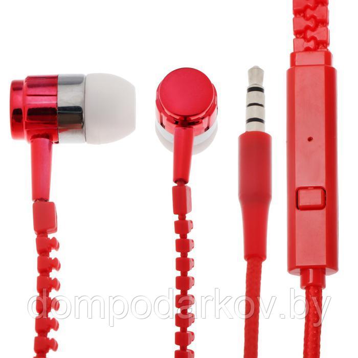 Наушники Luazon, микрофон, провод-молния, тканевая оплетка, корпус металл, красные - фото 3 - id-p76561495