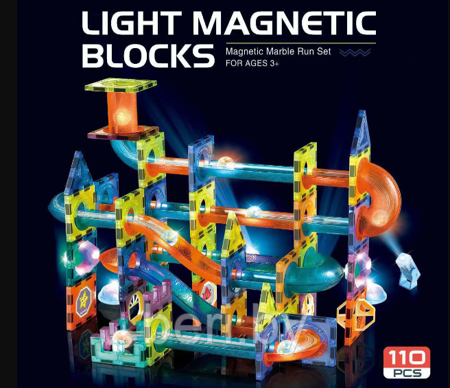2302 Магнитный конструктор, 110 деталей со светом, лабиринт, Марблс - фото 8 - id-p193632518