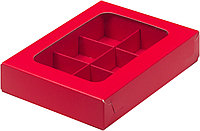 Коробка для 6 конфет с вклееным окном Красная матовая, 155х115х h30 мм
