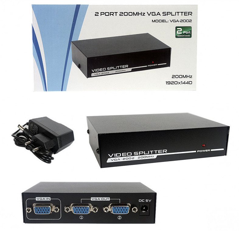 VGA разветвитель (1x2 port) - MRM VGA-2002, БП 5V 2A в комплекте - фото 1 - id-p193638854