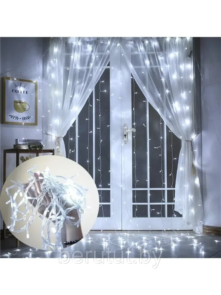 Гирлянда штора светодиодная новогодняя на окно "Дождик" 1.5 х 1.5 м - фото 6 - id-p193645788