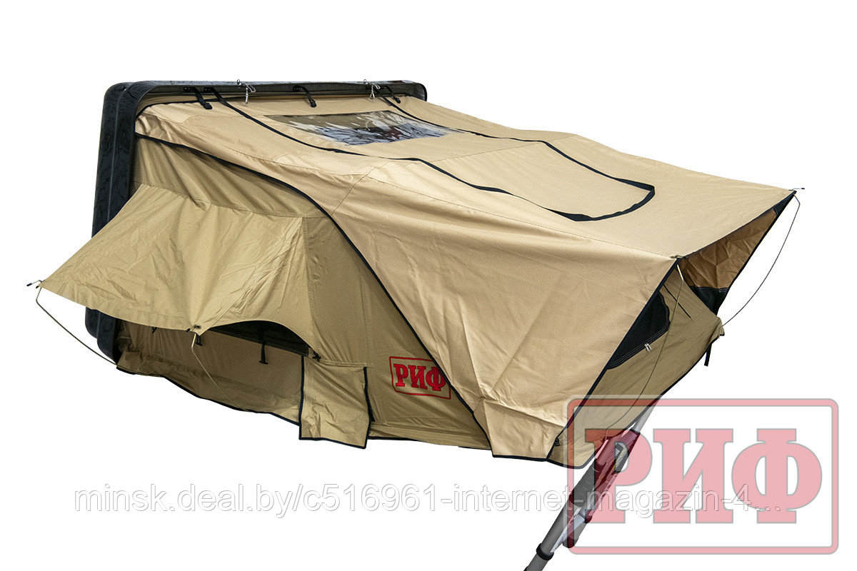Палатка на крышу автомобиля РИФ Hard RT03-140, корпус черный, тент песочный - фото 1 - id-p193649468