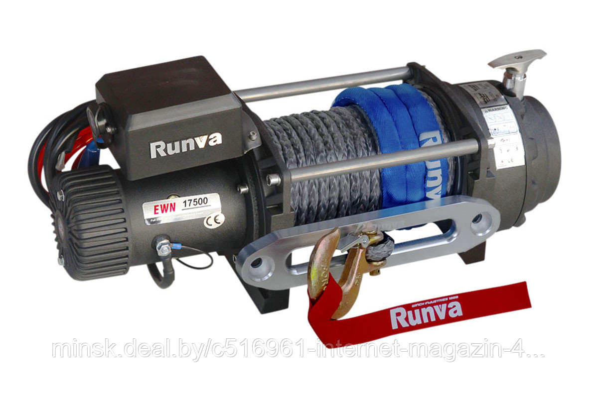 Лебедка электрическая промышленная 12V Runva 17500 lbs 7960 кг синтетический трос - фото 1 - id-p193649787