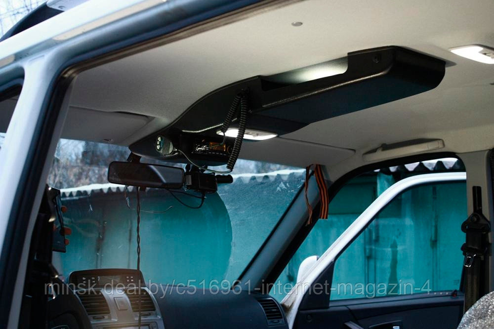 Консоль потолочная для установки в УАЗ Патриот рестайлинг 2015, вырез под радиостанцию 140х40 мм, черная - фото 1 - id-p193651988