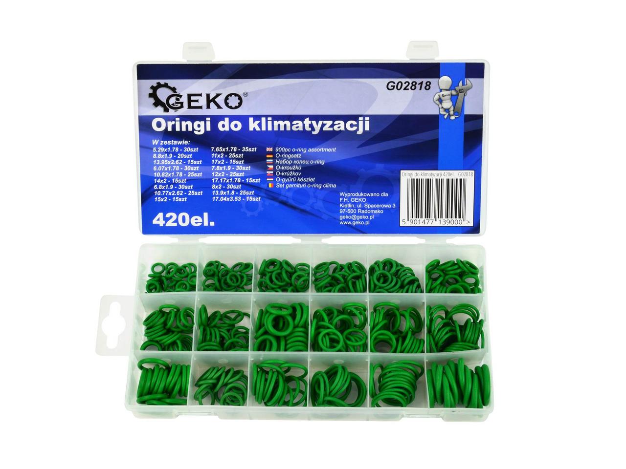 G02818 Набор уплотнительных колец для систем кондиционирования воздуха, 420шт (зеленые), GEKO