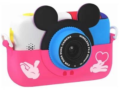 Детский фотоаппарат Микки Маус с селфи камерой, с ударопрочным чехлом. Розовый - фото 1 - id-p193667545
