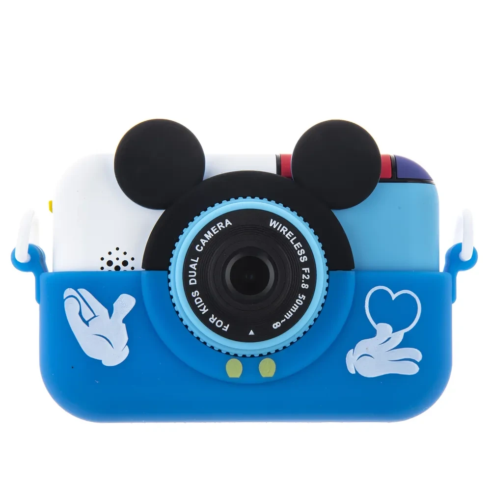 Детский фотоаппарат Микки Маус с селфи камерой, с ударопрочным чехлом. Синий - фото 6 - id-p193668083