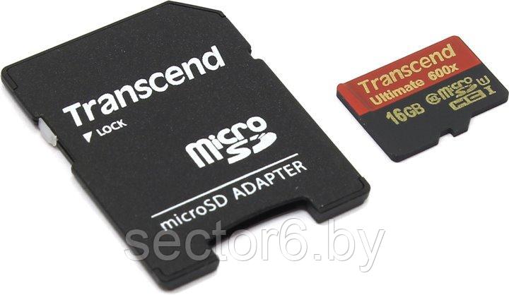 Карта памяти Transcend microSDHC (Class 10) UHS-I 16GB + SD адаптер (TS16GUSDHC10U1), фото 2