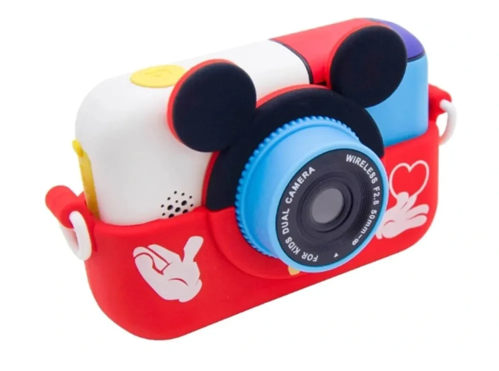 Детский фотоаппарат Микки Маус с селфи камерой, с ударопрочным чехлом. Красный - фото 9 - id-p193688645