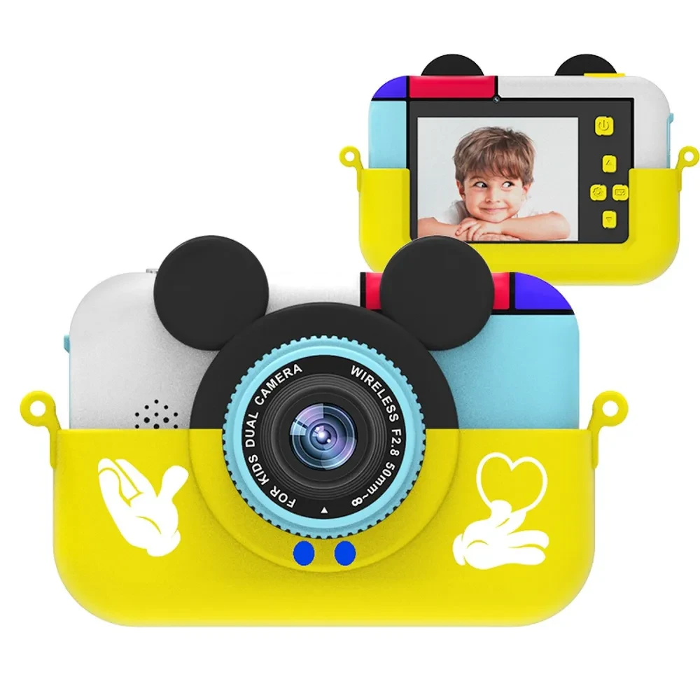 Детский фотоаппарат Микки Маус с селфи камерой, с ударопрочным чехлом. Желтый - фото 1 - id-p193688650
