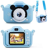 Детский цифровой фотоаппарат Микки Маус с селфи-камерой и играми, Голубой