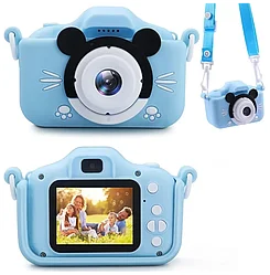 Детский цифровой фотоаппарат Микки Маус с селфи-камерой и играми, Голубой