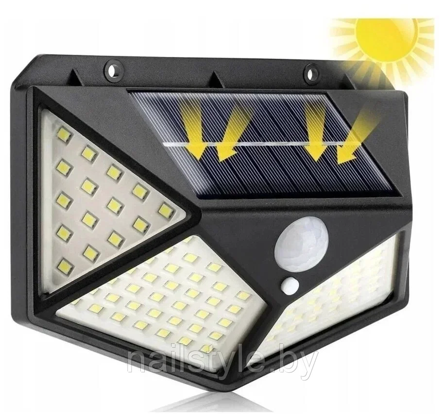 100 лампочек Уличный светильник с датчиком движения на солнечной батарее Solar Interaction Wall Lamp, 3 режима - фото 4 - id-p193688654