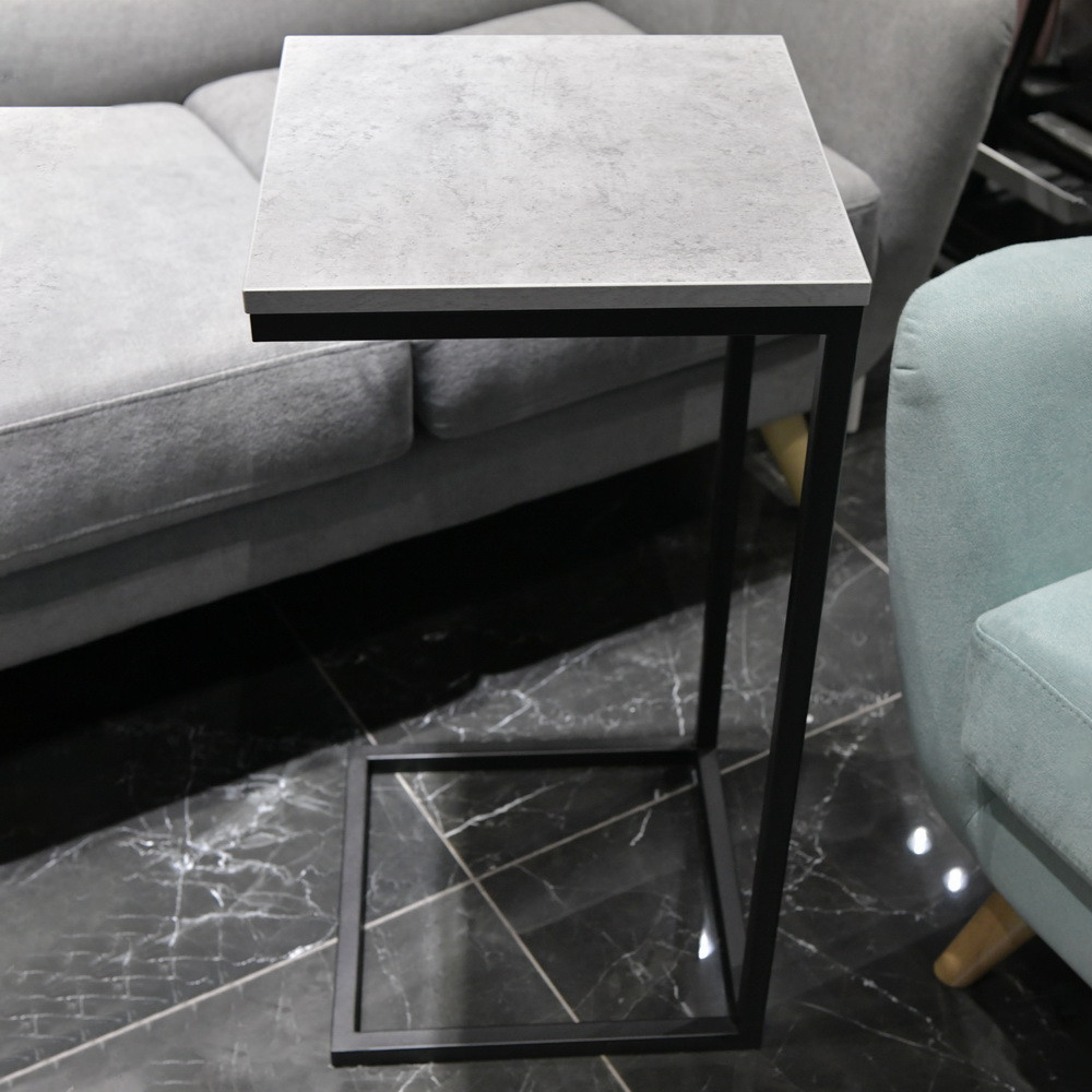 Придиванный столик Loft 35x35см, серый мрамор с чёрными ножками - фото 10 - id-p189683128