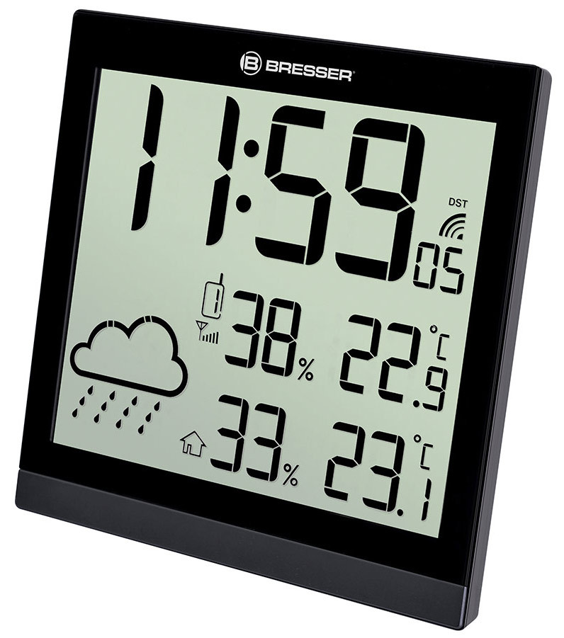 Метеостанция (настенные часы) Bresser TemeoTrend JC LCD с радиоуправлением, черная (Серебристый) - фото 2 - id-p106464037