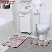 Набор ковриков для ванны и туалета Доляна "Осенние листья", 2 шт: 40×50, 50×80 см