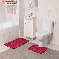 Набор ковриков для ванны и туалета Доляна "Галька, ракушки", 2 шт: 40×50, 50×80 см, цвет бордовый