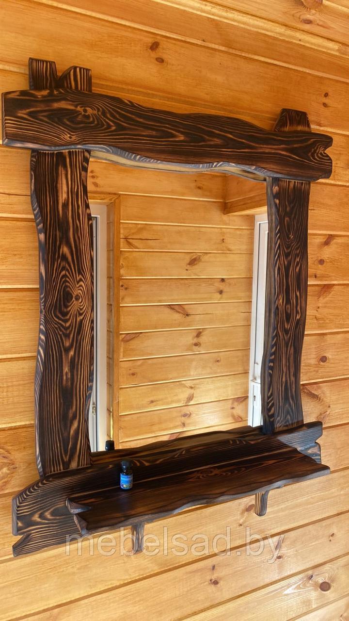 Зеркало настенное с полкой деревянное "Рустикальное №21" - фото 1 - id-p136963495