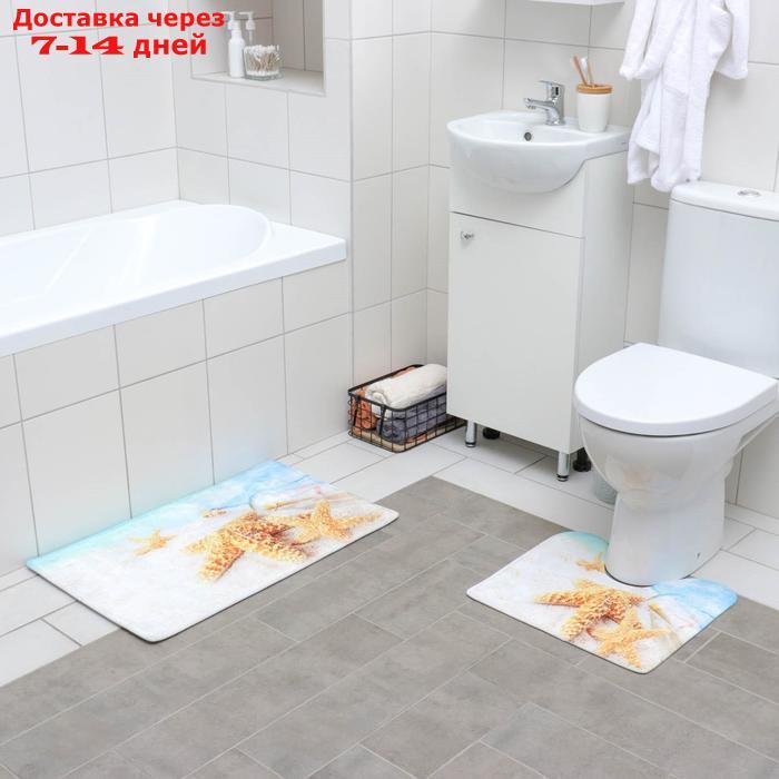 Набор ковриков для ванны и туалета Доляна "Звёзды на песке", 2 шт: 40×45, 45×75 см - фото 1 - id-p193695803