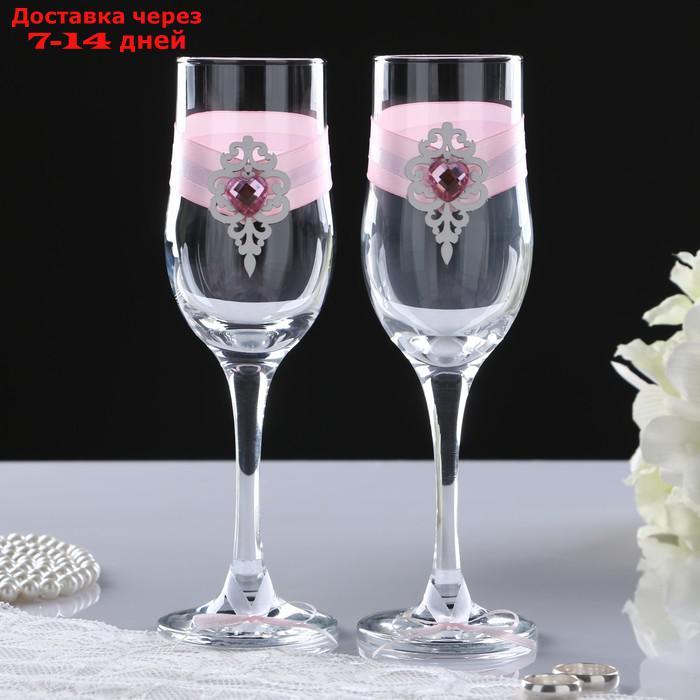 Набор свадебных бокалов "Прага", ручной работы, белый - розовый пастель, 6х6х20,5 см, 2 шт.
